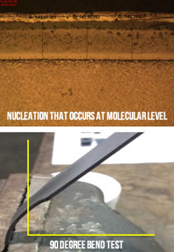 cut-away of nucleation and a 90 degree bend test after the Nanowear process